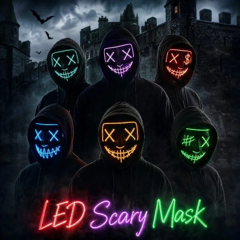 Led Purge Mask Halloween - อุปกรณ์ปาร์ตี้ฮาโลวีน 2026 หน้ากากพิวร์จ LED เรืองแสง ไร้สาย